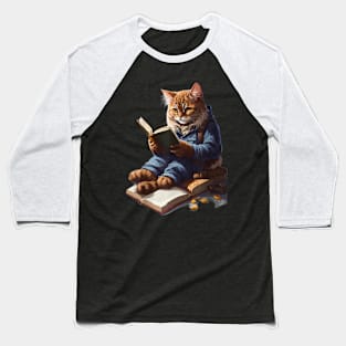 funny Cats Reading A book graphic Cat Kitten Lovers Baseball T-Shirt